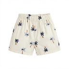 SHEIN Cream Palm Tree Embroidered Pull-On Kids' Shorts