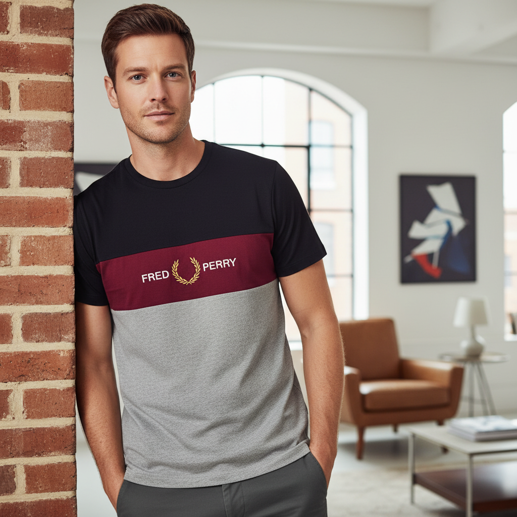 Fred Perry Men's Tri-Color Block Logo T-Shirt - Size L