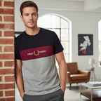 Fred Perry Men's Tri-Color Block Logo T-Shirt - Size L