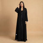 Elegant Black V-Neck Pintuck Abaya Maxi Dress