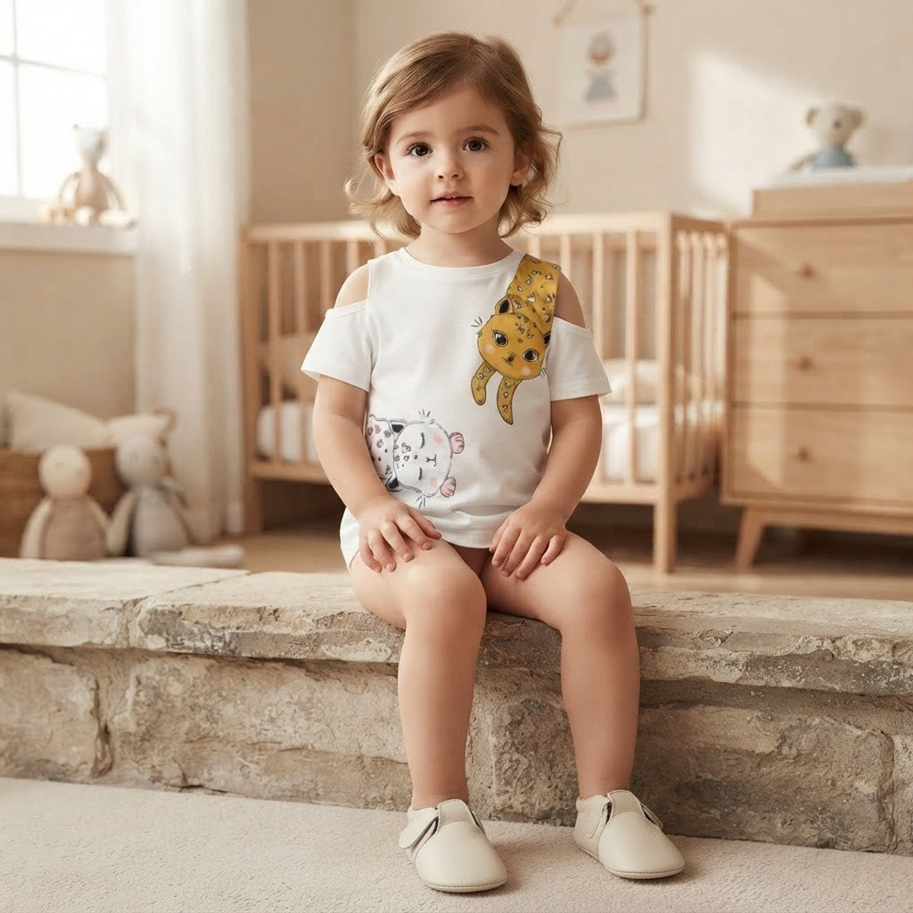 SHEIN White Short-Sleeve Kawaii Animal Graphic T-Shirt