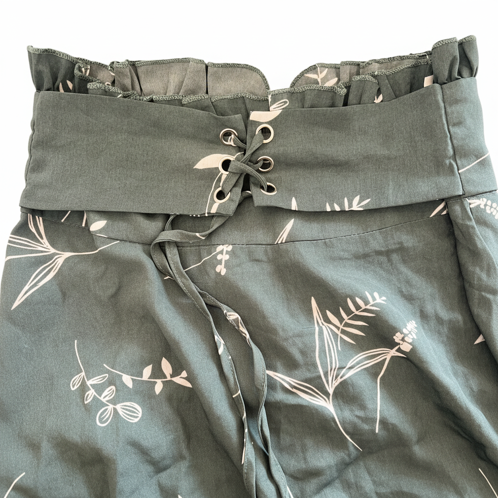 Women's Green Floral Lace-Up Midi Skirt
