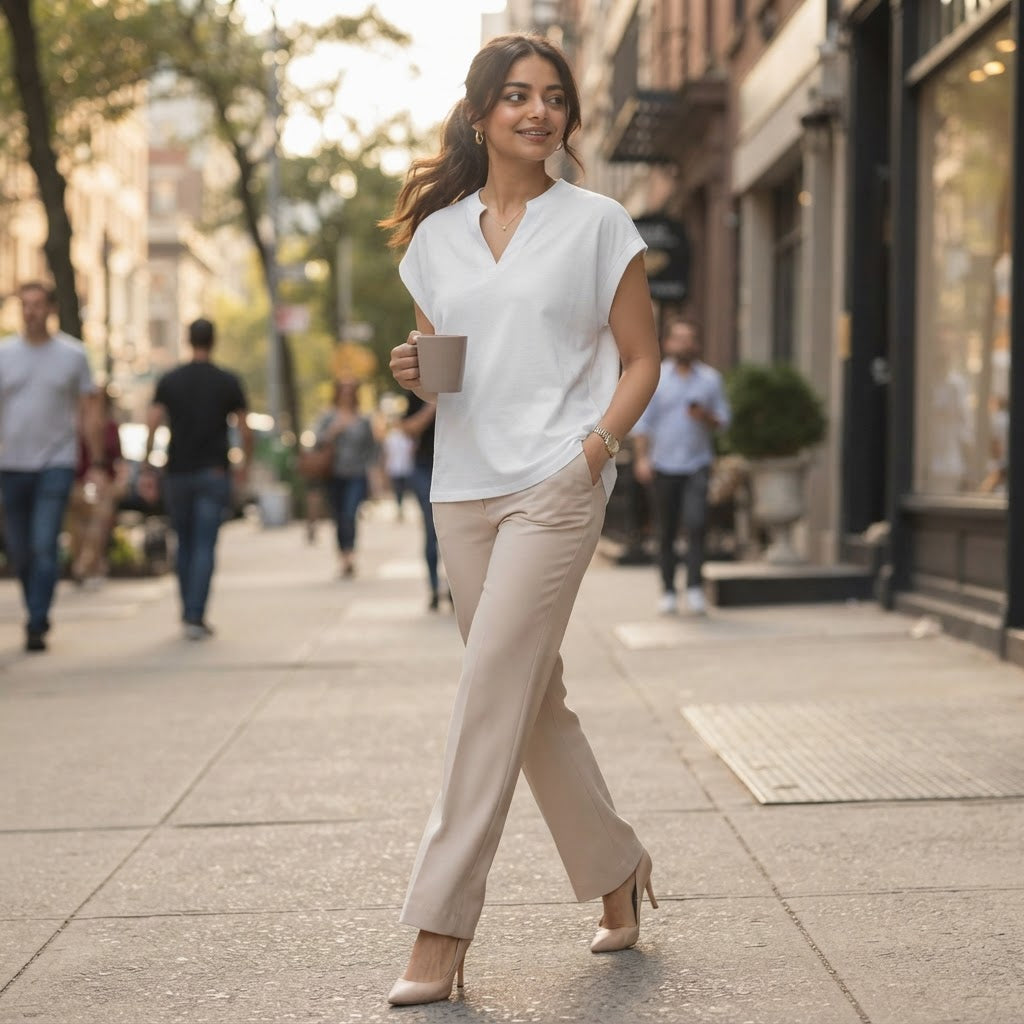 anko White Boxy Cap Sleeve V-Neck Cropped Top