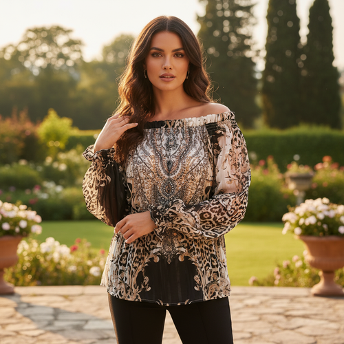 Camilla Embellished Leopard Off-Shoulder Blouse