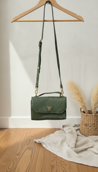 Forest Green Ostrich-Effect Crossbody Bag