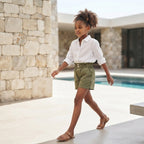 Olive Green Paperbag Waist Cotton Twill Skirt
