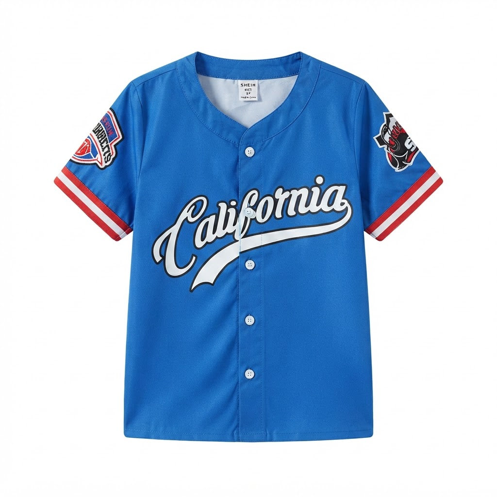 SHEIN Royal Blue California Script Kids Baseball Jersey