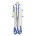 SHEIN Women's White and Blue Patterned Maxi Kimono Robe