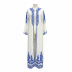 SHEIN Women's White and Blue Patterned Maxi Kimono Robe