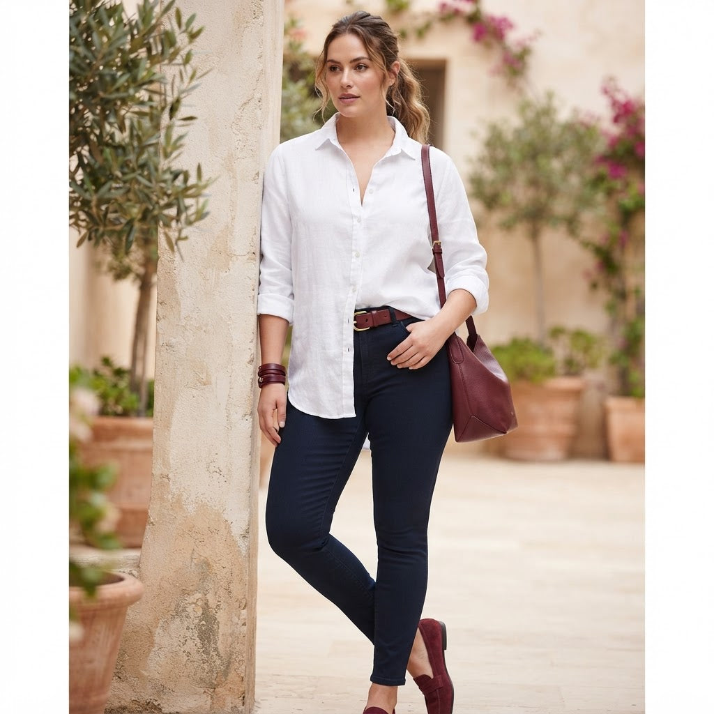 Women's White Relaxed Fit Long Sleeve Linen Shirt