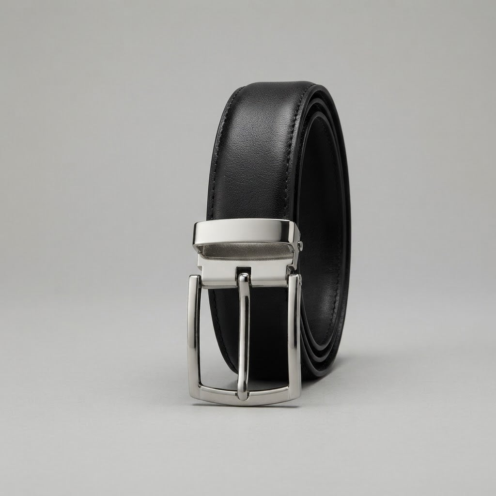 Men's Classic Black Leather Belt with black Buckle