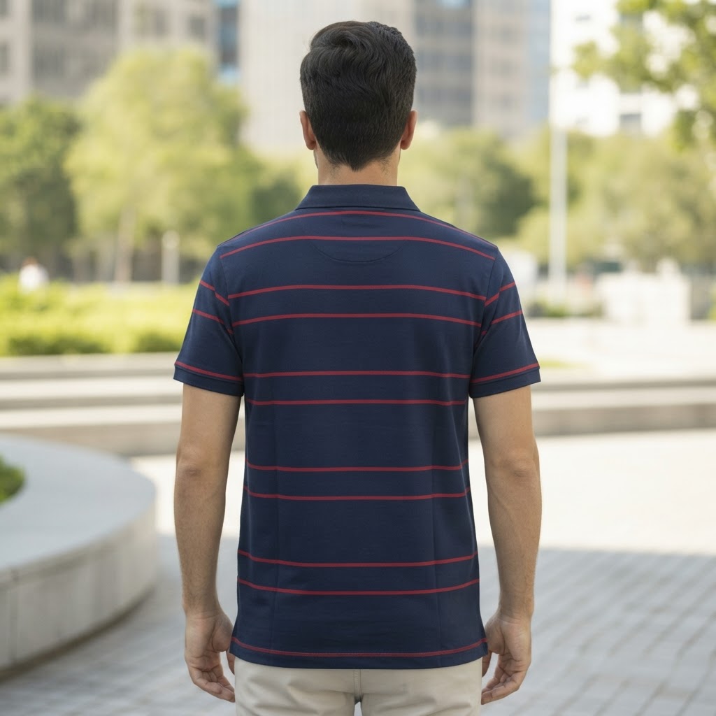 Anko Anko Navy and Red Striped Cotton Jersey Polo Shirt