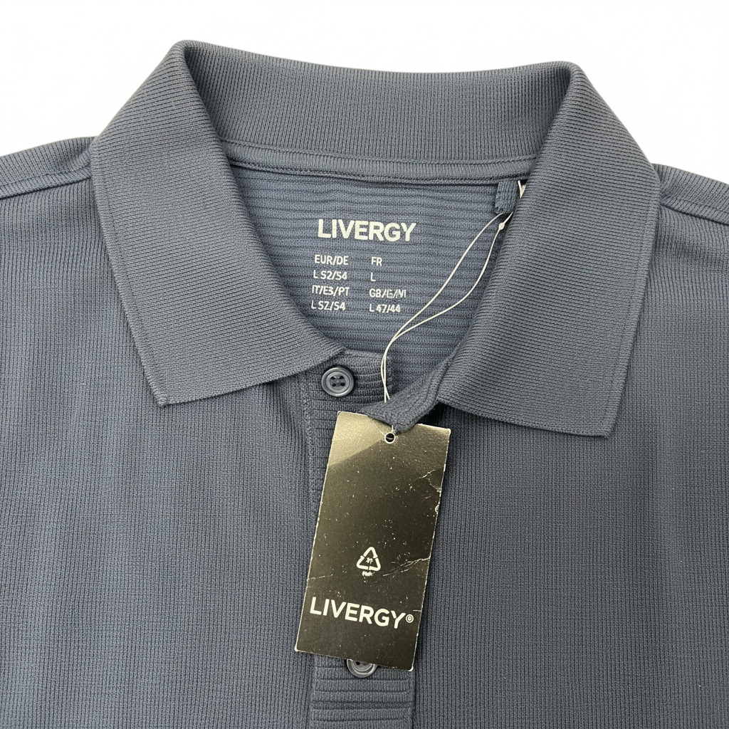 Livergy Men's Navy Blue Ribbed Long-Sleeve Polo Shirt