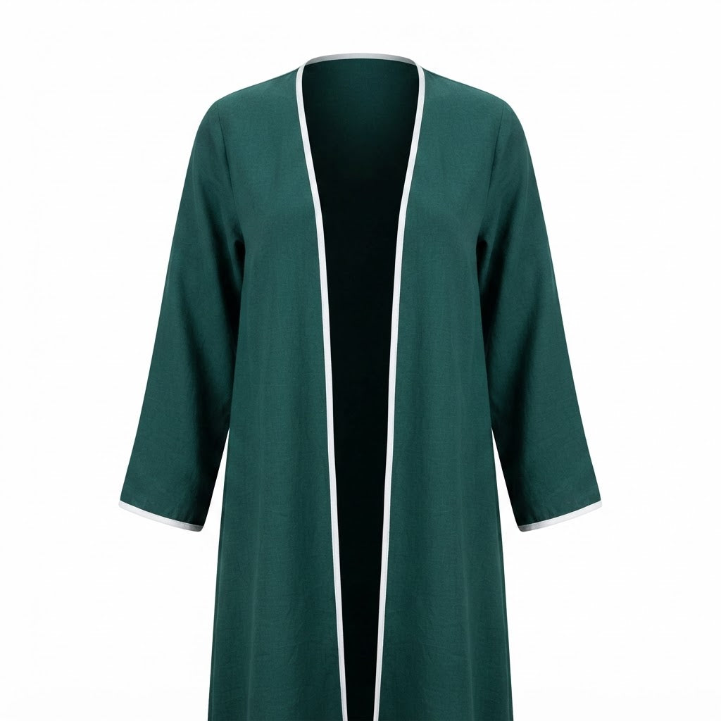 SHEIN Women's Dark Green Long Open-Front Coat with Piping