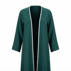 SHEIN Women's Dark Green Long Open-Front Coat with Piping