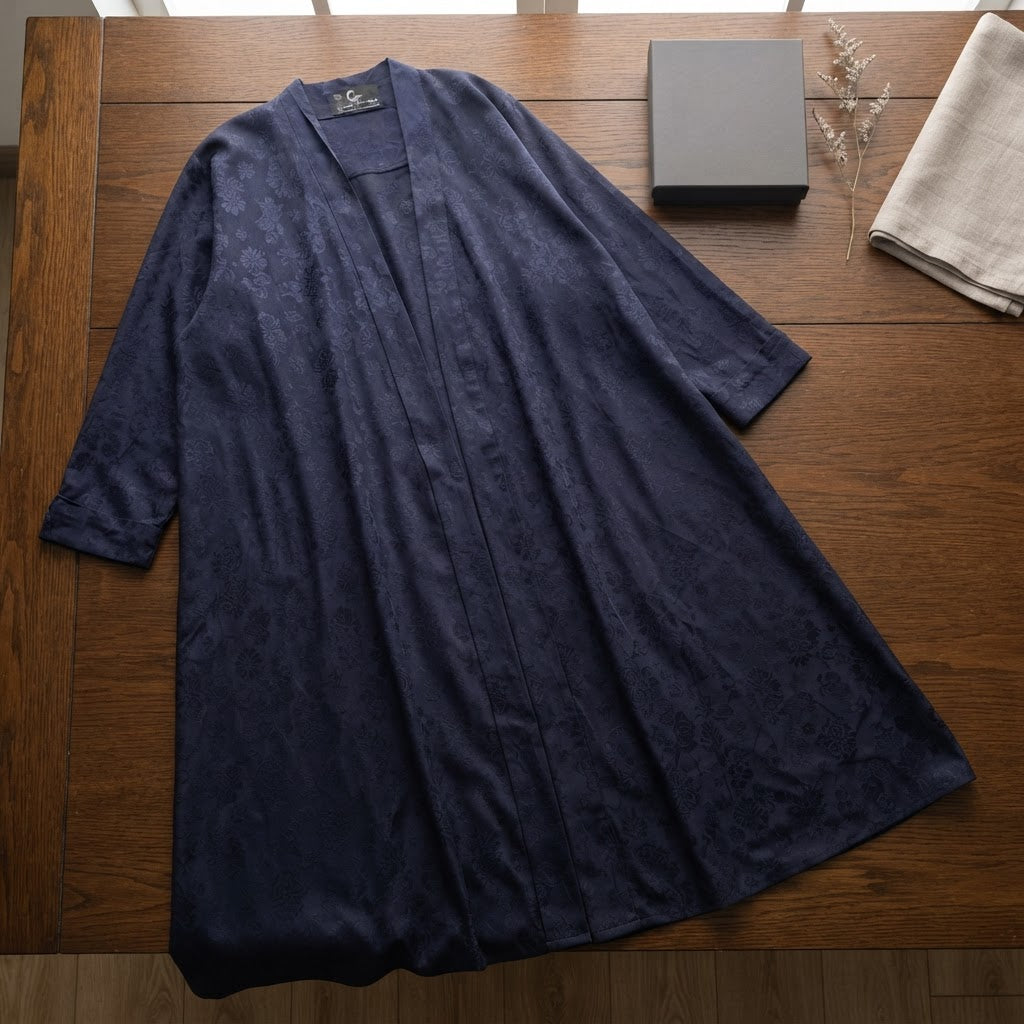 Al Wisham Al Aneeq Deep Navy Floral Jacquard A-Line Floor-Le