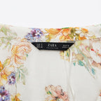 Women's White Floral Short Sleeve Relaxed Blouse