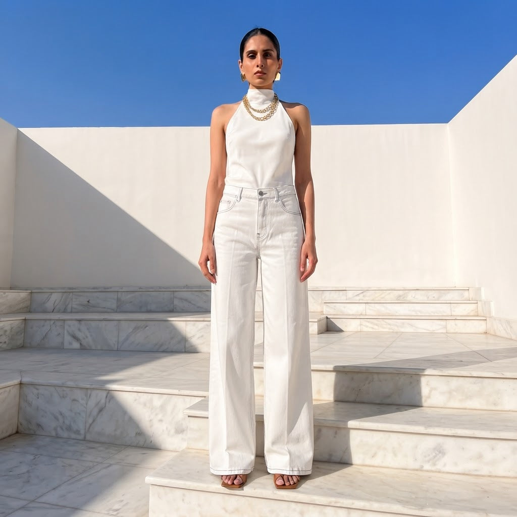 Conbipel Conbipel White Wide-Leg Stretch Denim Trousers - Si