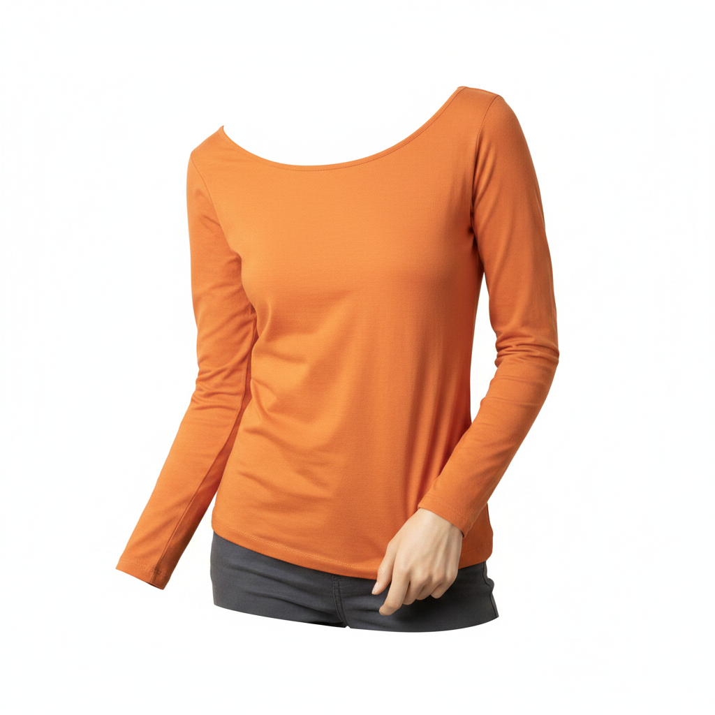 Esmara Women's Orange Long Sleeve Ribbed Cotton Top