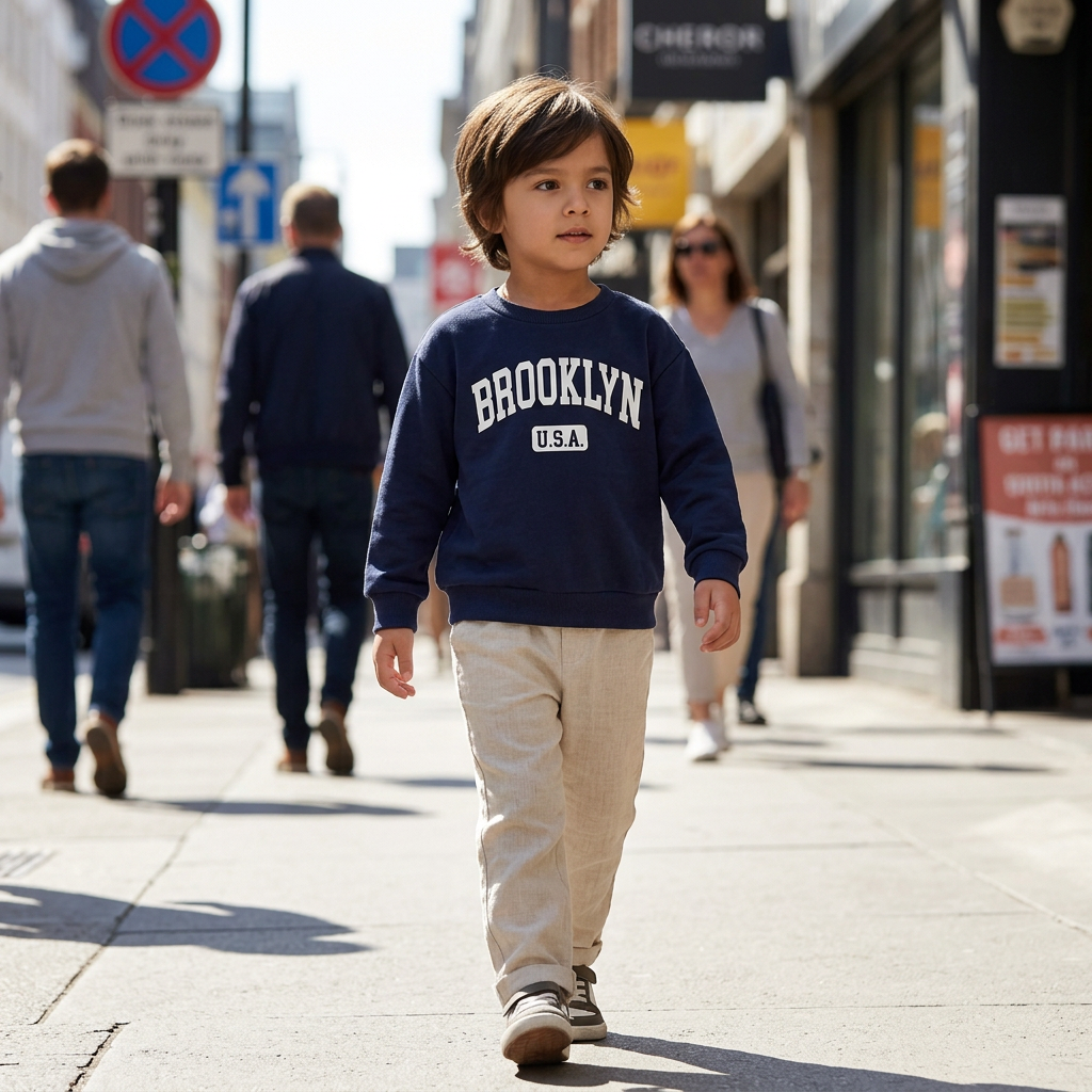 SHEIN Navy Blue Kids Brooklyn USA Graphic Crewneck Sweatshir