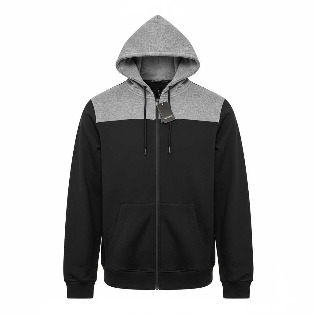 Livergy Men's Colorblock Zip-Up Hoodie - Black and Gray