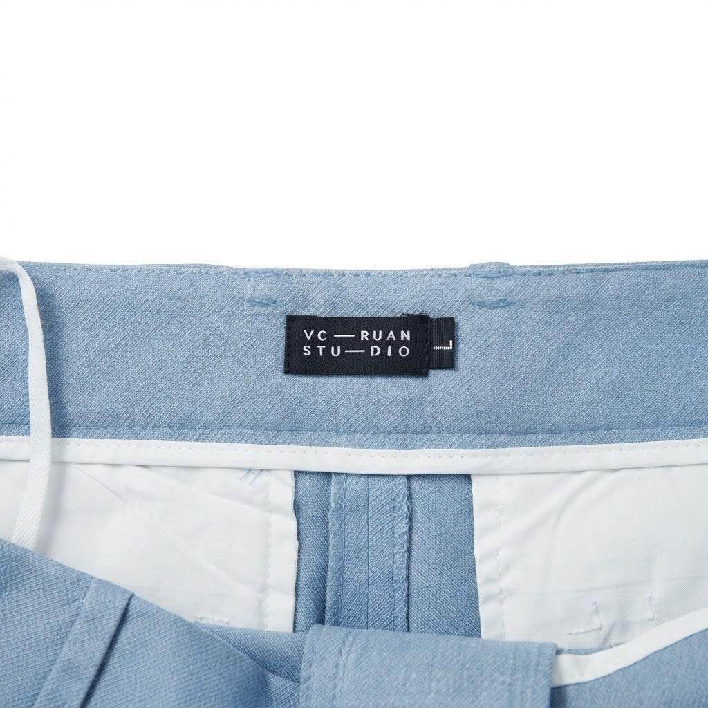 Women's Light Blue High-Waisted Pleated Trousers