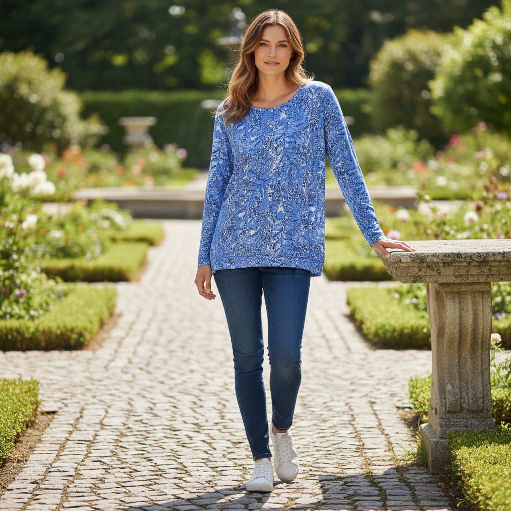 Esmara Women's Blue & White Floral Long Sleeve Top