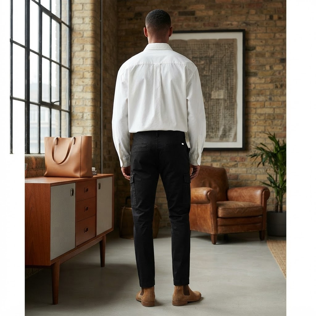 JACK&JONES Men's Black Slim-Fit Cotton Utility Cargo Trouser