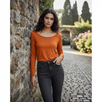 Esmara Women's Orange Long Sleeve Ribbed Cotton Top