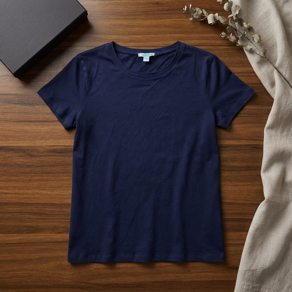 KOOKAÏ Navy Blue Short Sleeve Crew Neck Cotton Jersey T-Shir