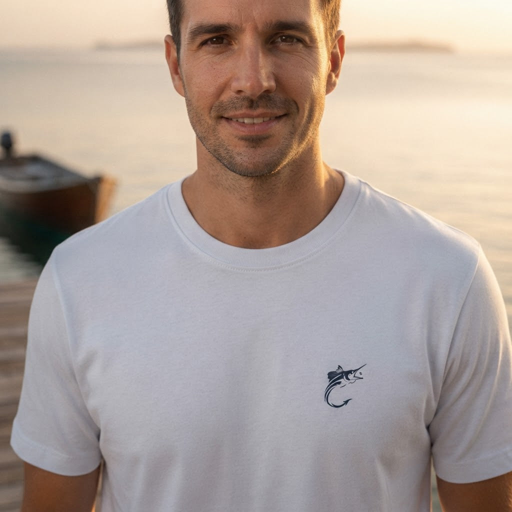 Reel Pro White Graphic Fishing T-Shirt with Reel Pro Back Pr