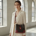 COACH LEATHERWARE Monogram Bucket Crossbody Bag with Red Tri