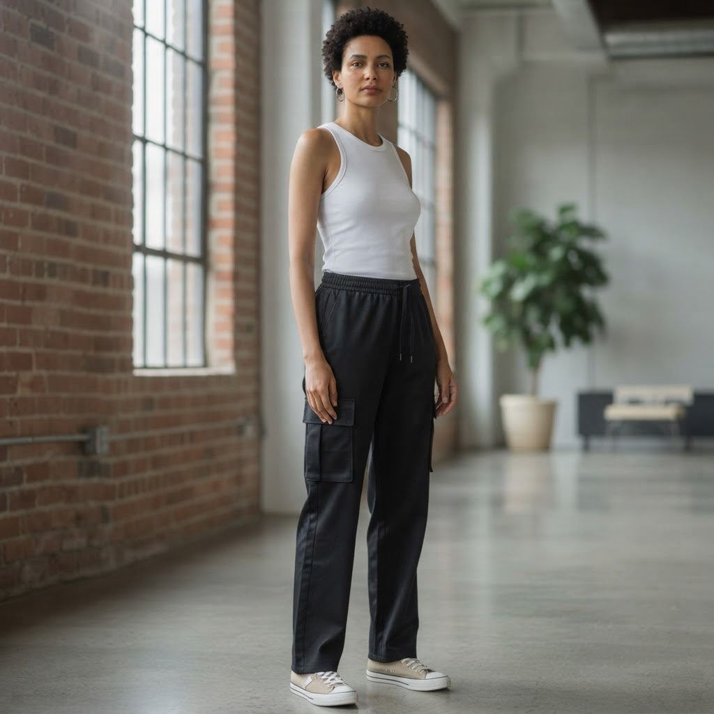 FORZA Black Relaxed Fit Cargo Trousers with Drawstring Waist