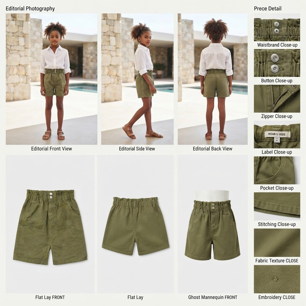 Olive Green Paperbag Waist Cotton Twill Skirt