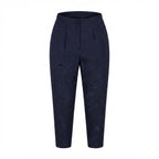 Women's Navy Floral Jacquard High-Waist Tailonavy blue Trousers