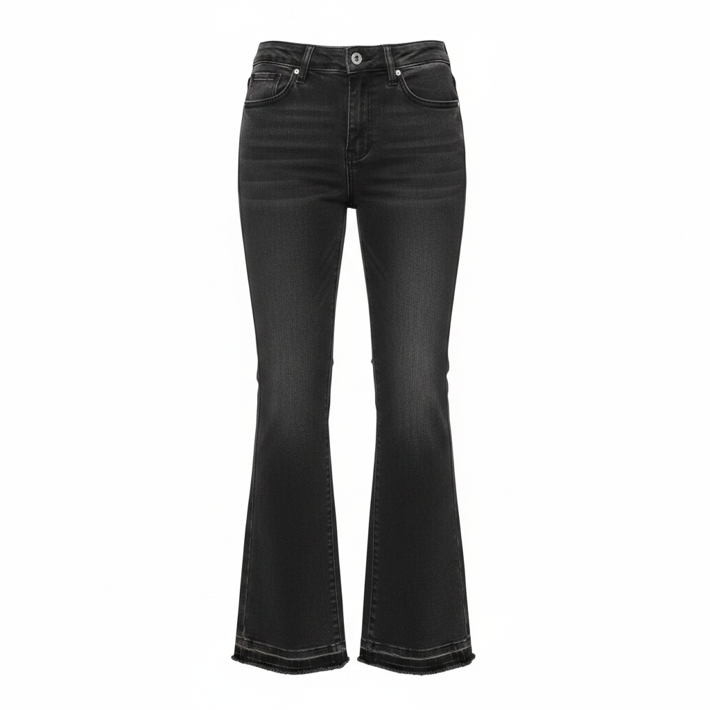 ZEO PLUS Women's Black Acid Wash Flared Leg Jeans