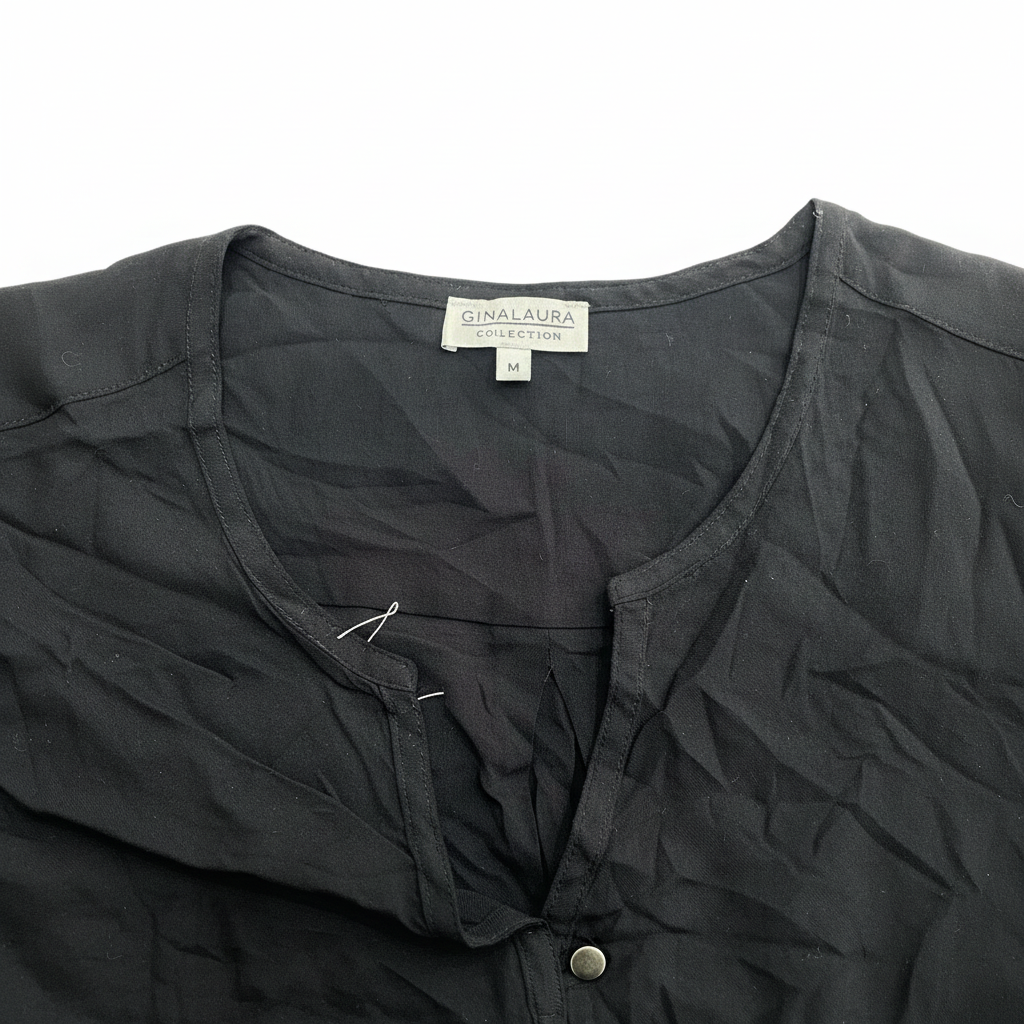 Gina Laura Black Roll-Tab Sleeve Blouse - Size M