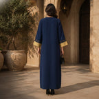 represent Navy Blue Floor-Length Abaya with Geometric Trim
