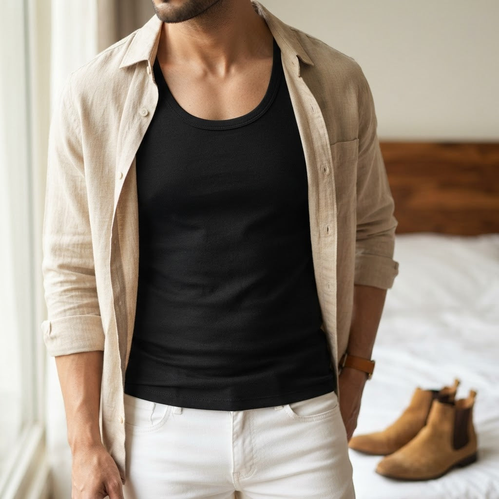 LIVERGY Men's Classic Black Cotton Tank Top