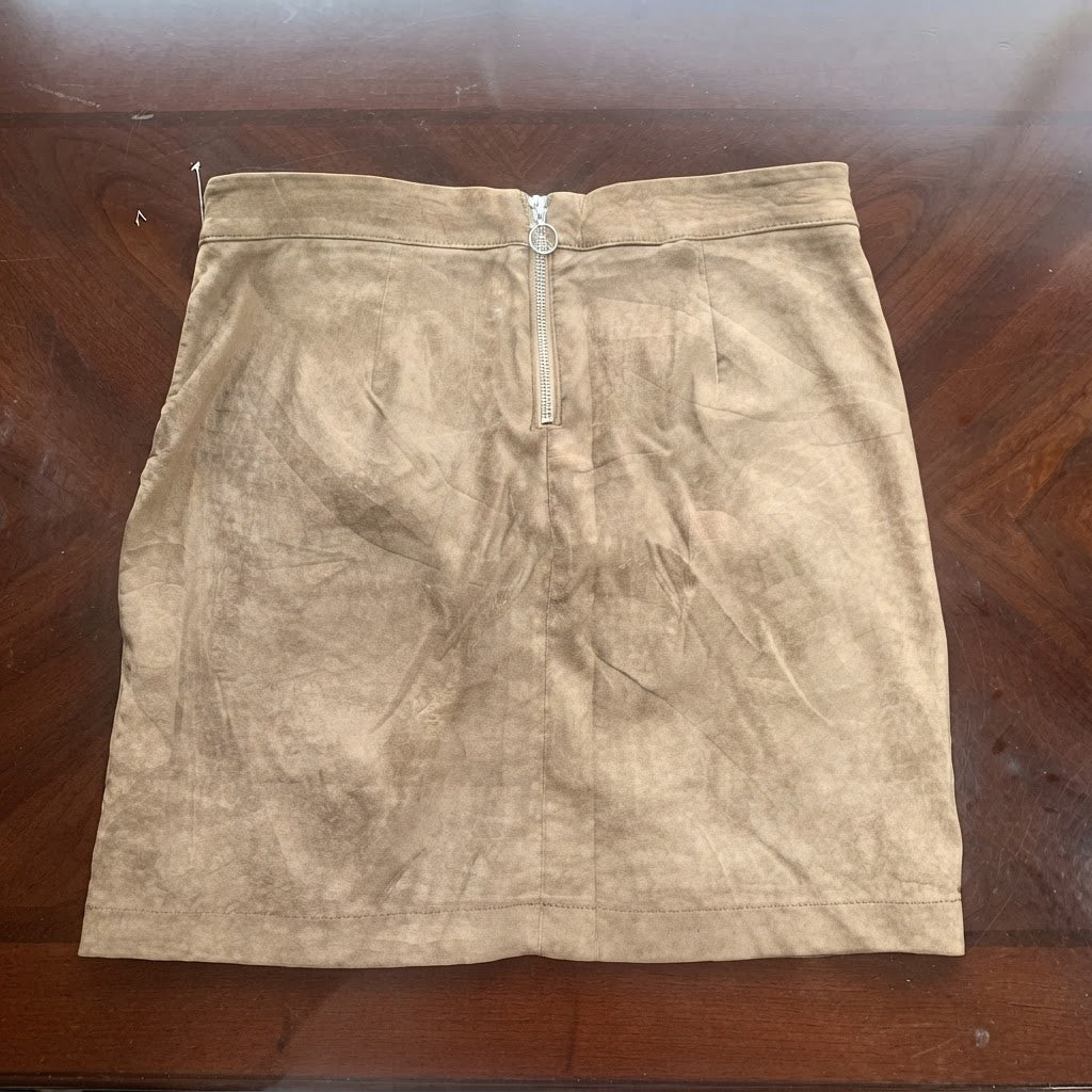 Camel Faux Suede Mini Skirt with Ring Zipper