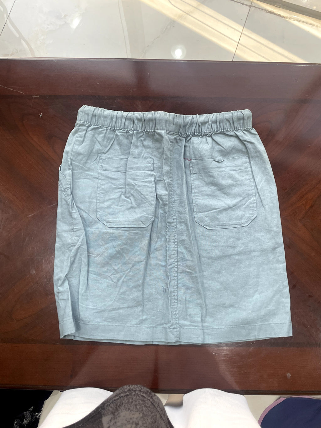 Sage Green Linen Blend Drawstring Mini Skirt