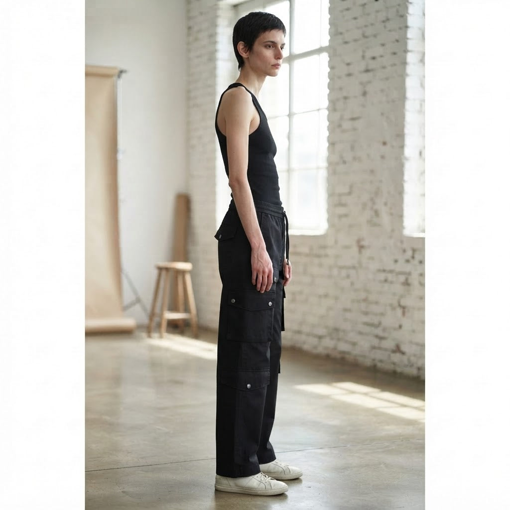 represent Black Wide Leg Cargo Trousers with Multi-Pocket Ut