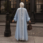 Powder Blue Crinkle Organza Floor-Length Abaya Dress