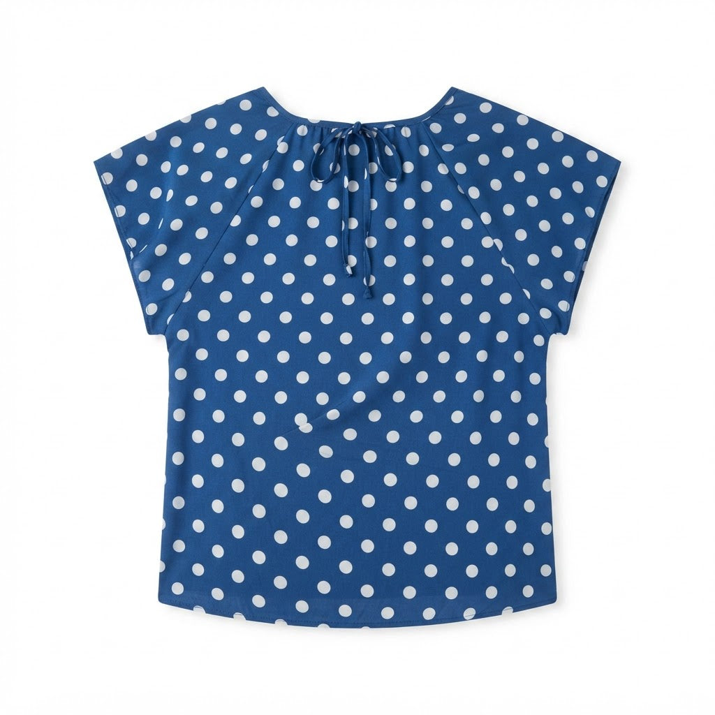 Women's Royal Blue Polka Dot Peasant Blouse