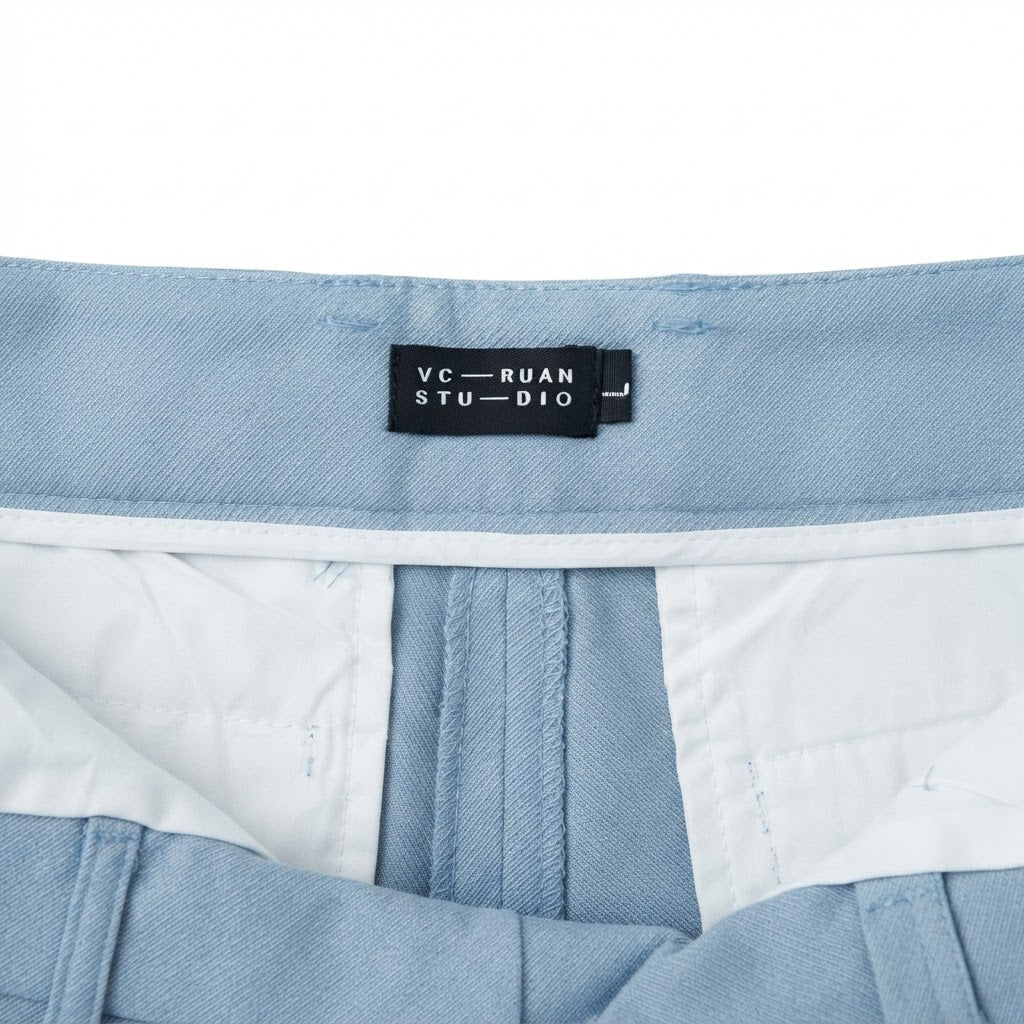 Women's Light Blue High-Waisted Pleated Trousers