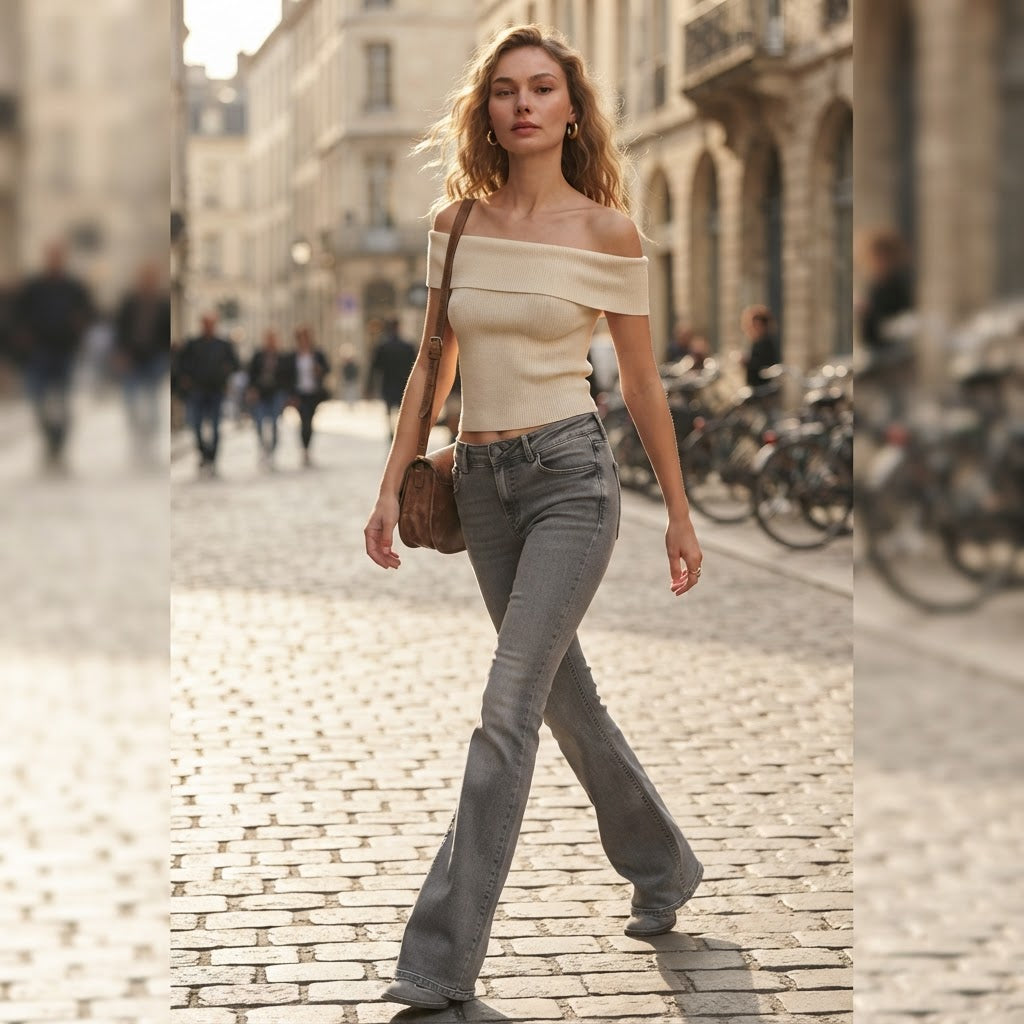 Bershka Grey Bootcut Jeans with Y2K Flap Pockets