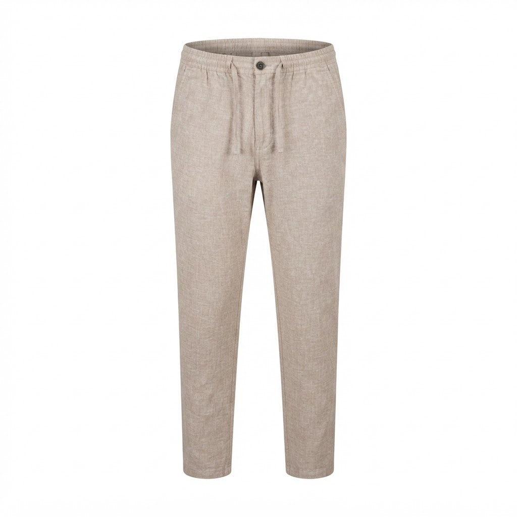 Men's Beige Linen Relaxed Drawstring Trousers