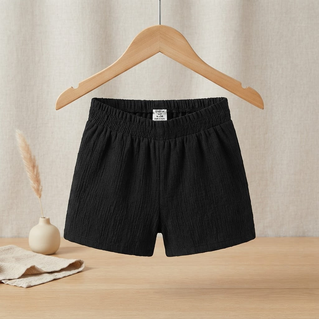 SHEIN Black Smocked Waist Infant Shorts