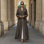 represent Olive Brown Embroidered Open-Front Abaya with Wide