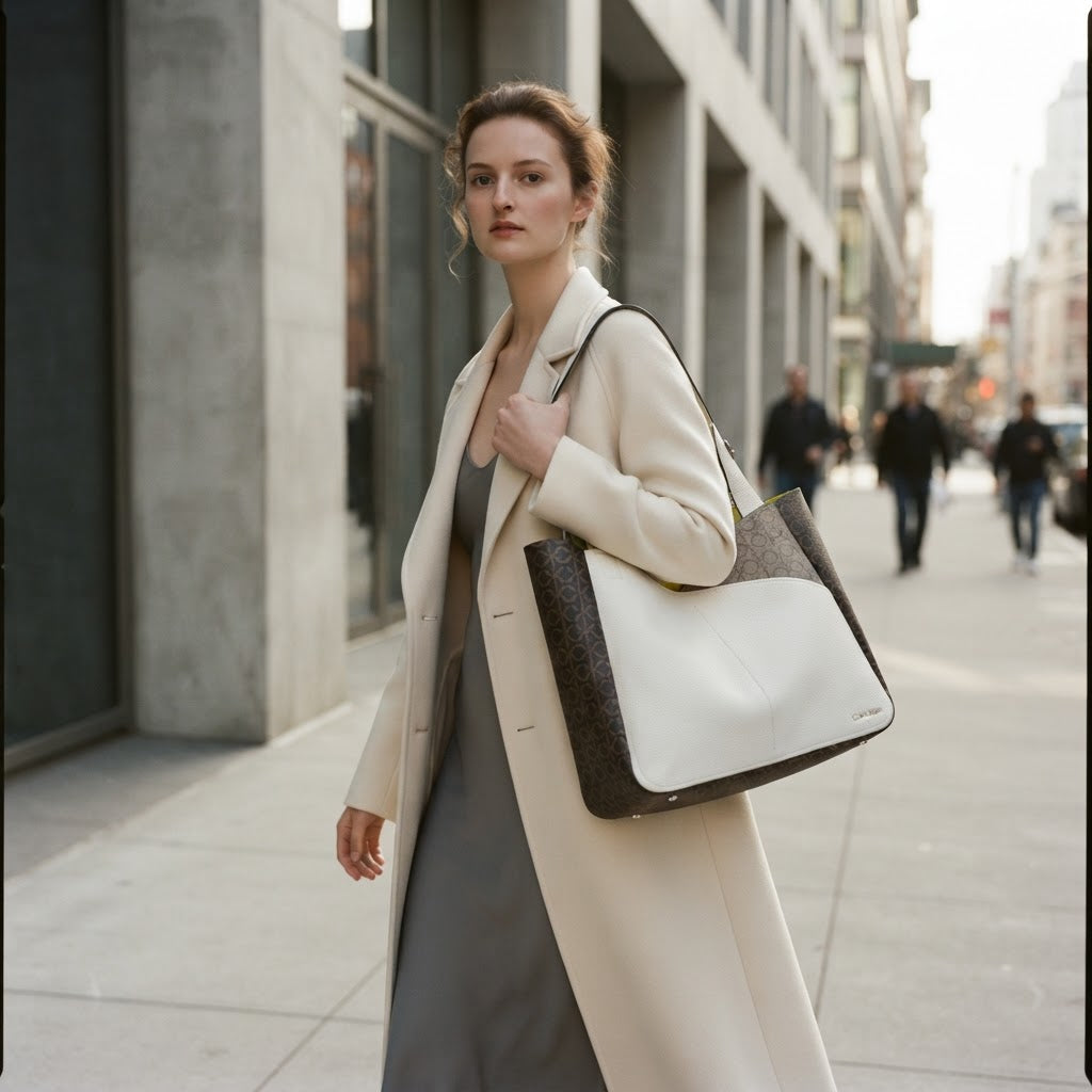 Calvin Klein Calvin Klein White Grained Monogram Tote